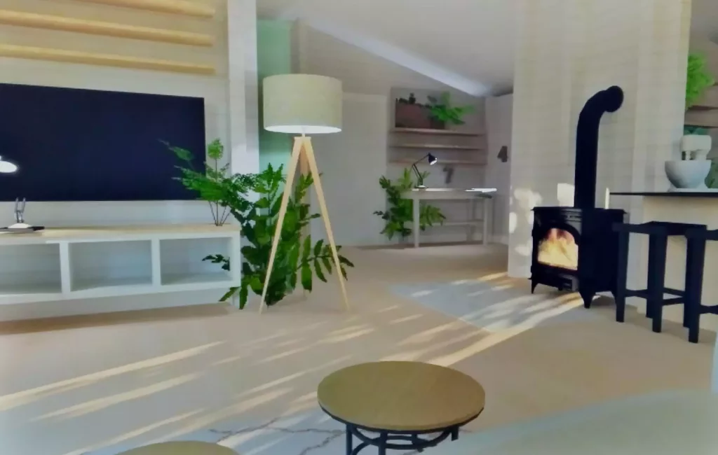salon maison en bois sur logiciel 3D